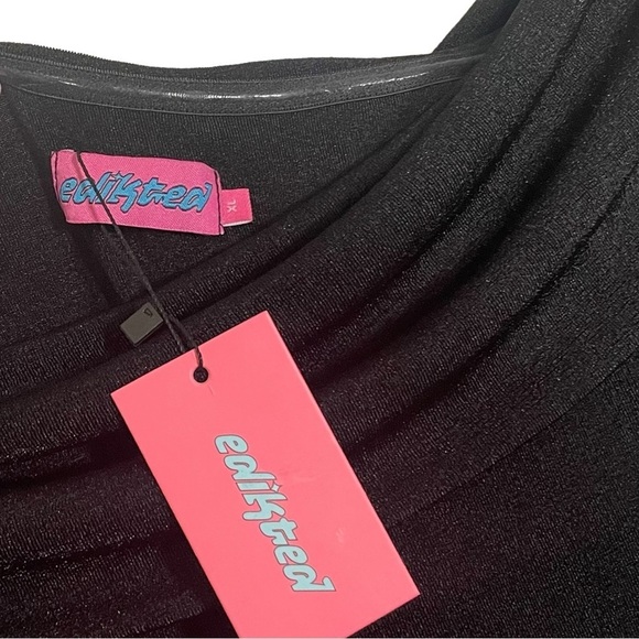 NWT Edikted Susan Fold Over Bodycon Slinky Maxi Dress in Black Size XL - Picture 7 of 8